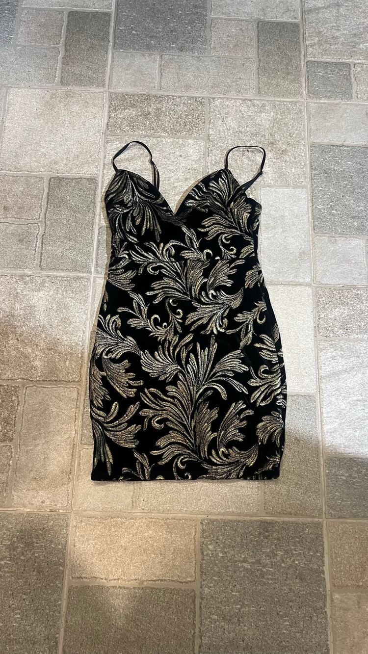 Blue Blush Black Gold Velvet Baroque Bodycon Mini Dress Women’s XS